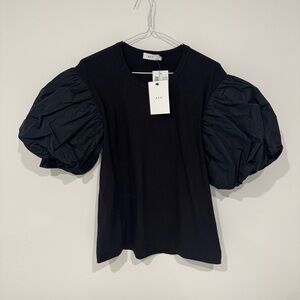 ALC Womens Cassandra Tee Puff Sleeve Short Sleeve Top Size S Black